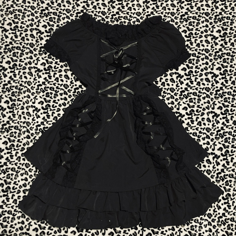 Goth Lolita Laced Ruffle Black Dress